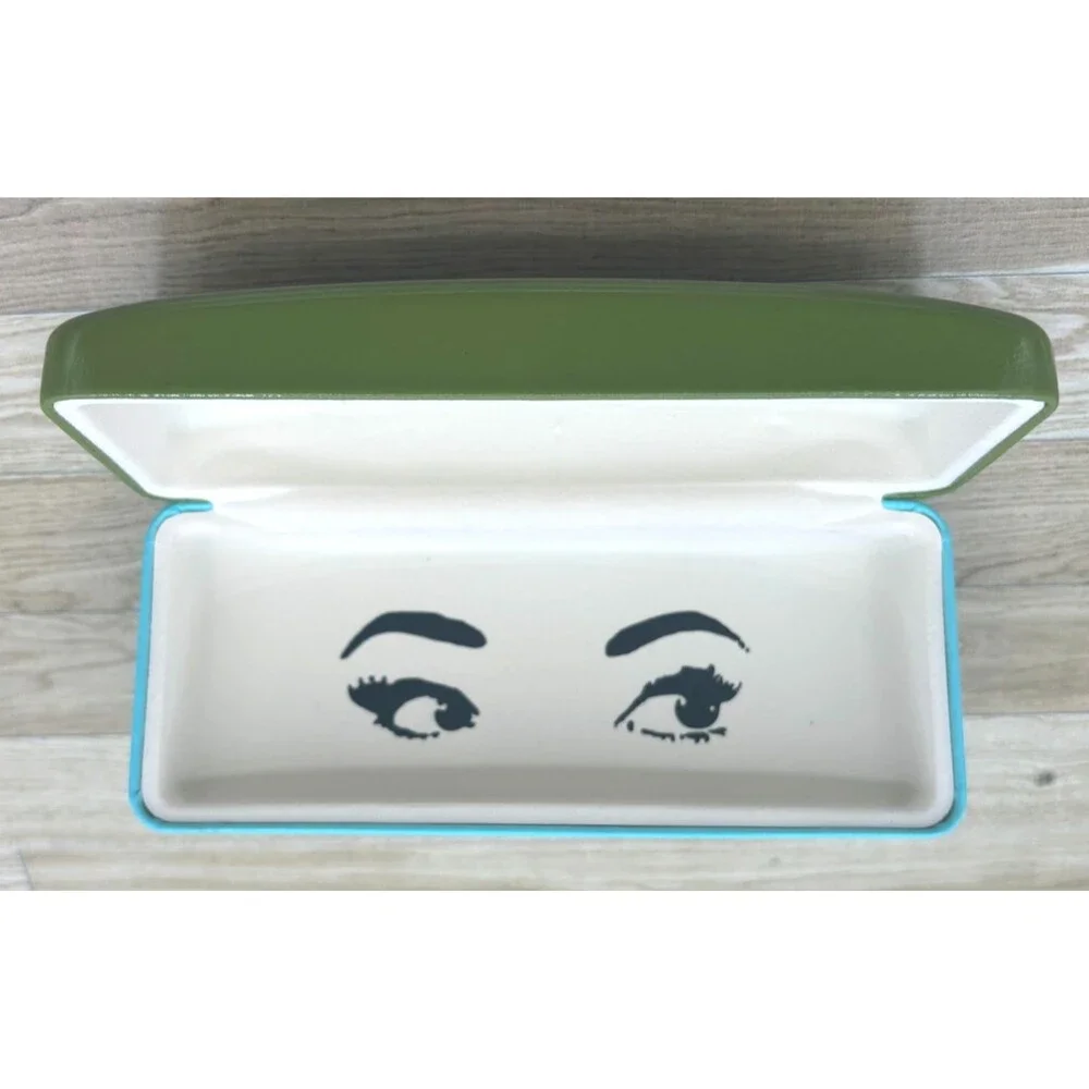 Kate Spade NY Eyeglass Sunglasses Hard Shell Case Only Lens Cloth Green Blue EUC